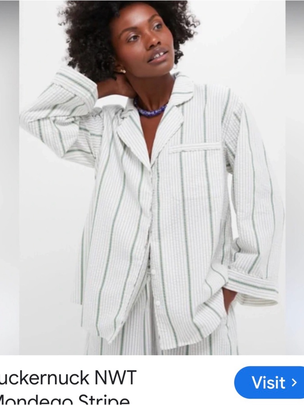 Tuckernuck White Button-Down Shirt with Green Stripe